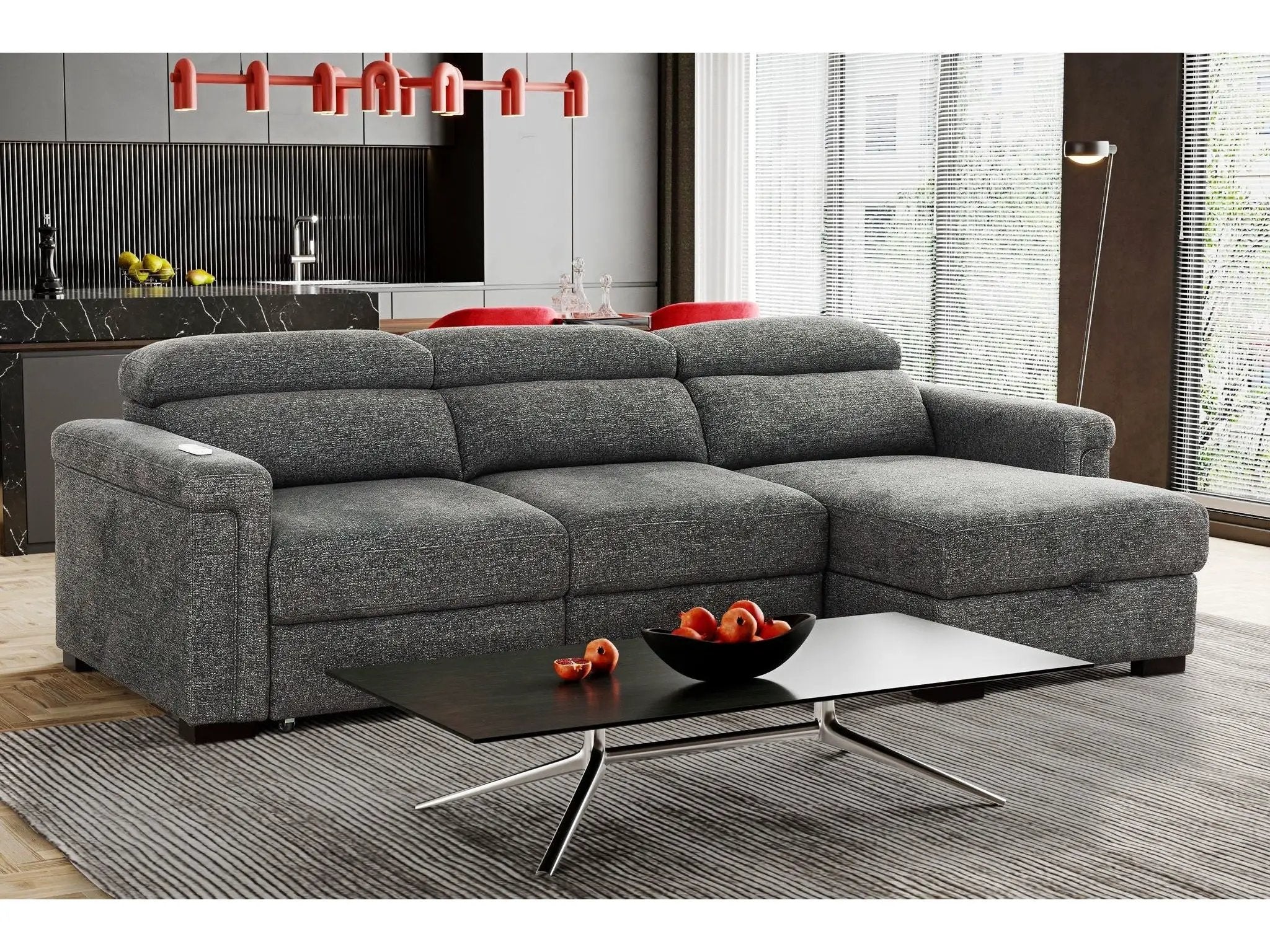 Lucious Gray Double Slider Power Sectional Sofa w/ Storage LAF Chaise by Ornate Furniture