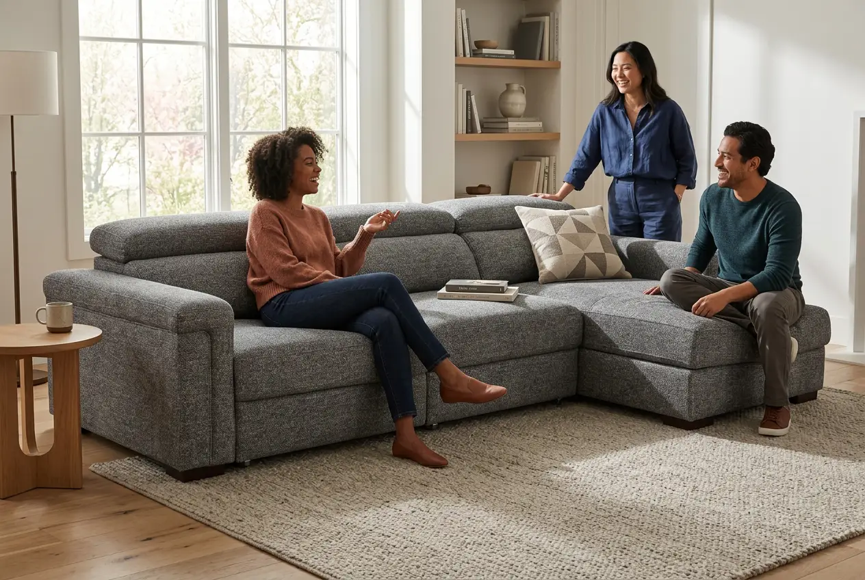 Lucious Gray Double Slider Power Sectional Sofa w/ Storage LAF Chaise by Ornate Furniture
