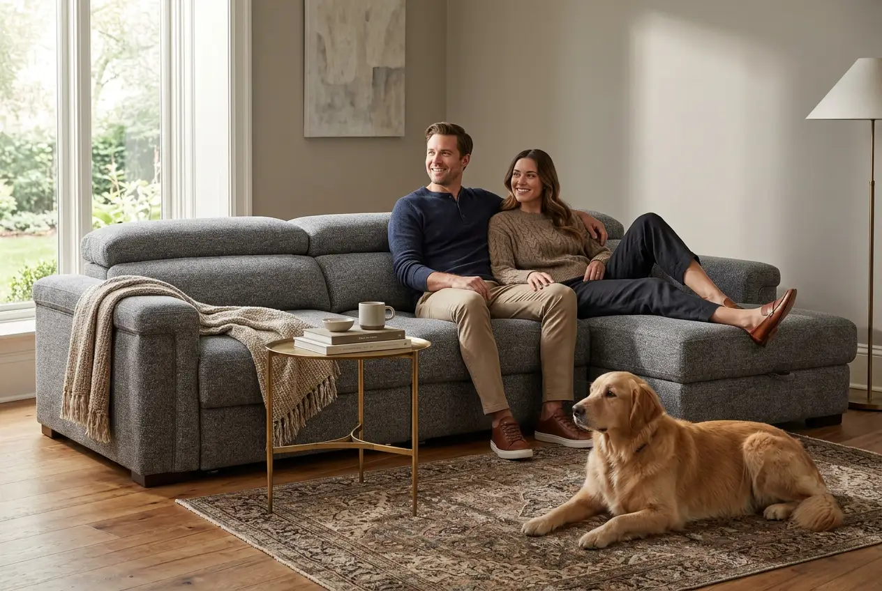 Lucious Gray Double Slider Power Sectional Sofa w/ Storage LAF Chaise by Ornate Furniture