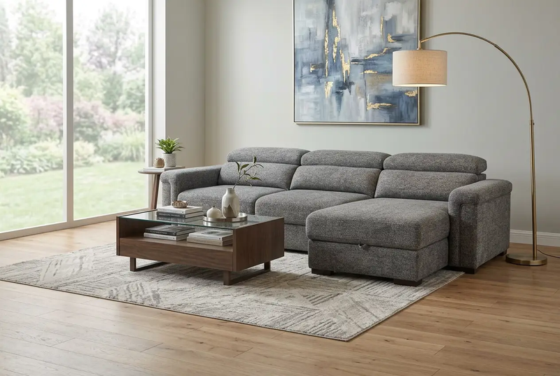 Lucious Gray Double Slider Power Sectional Sofa w/ Storage LAF Chaise by Ornate Furniture