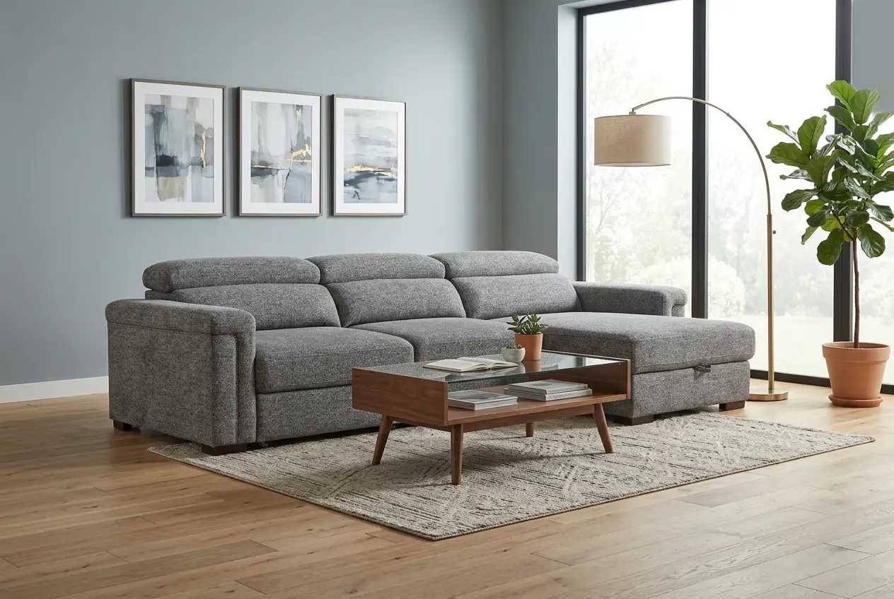 Lucious Gray Double Slider Power Sectional Sofa w/ Storage LAF Chaise by Ornate Furniture