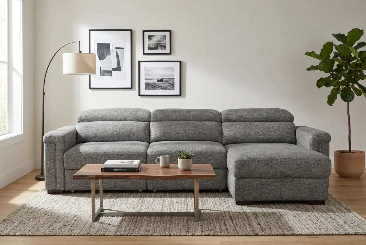 Lucious Gray Double Slider Power Sectional Sofa w/ Storage LAF Chaise by Ornate Furniture