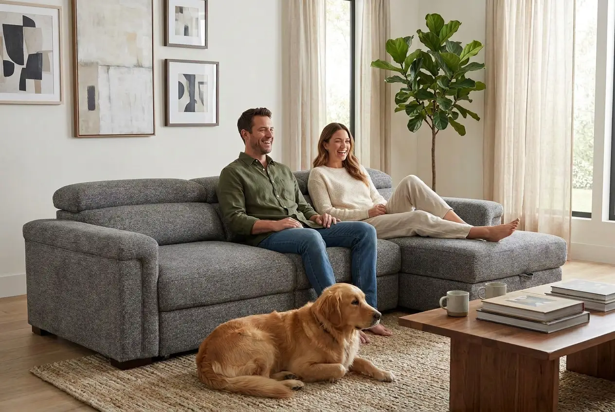 Lucious Gray Double Slider Power Sectional Sofa w/ Storage LAF Chaise by Ornate Furniture