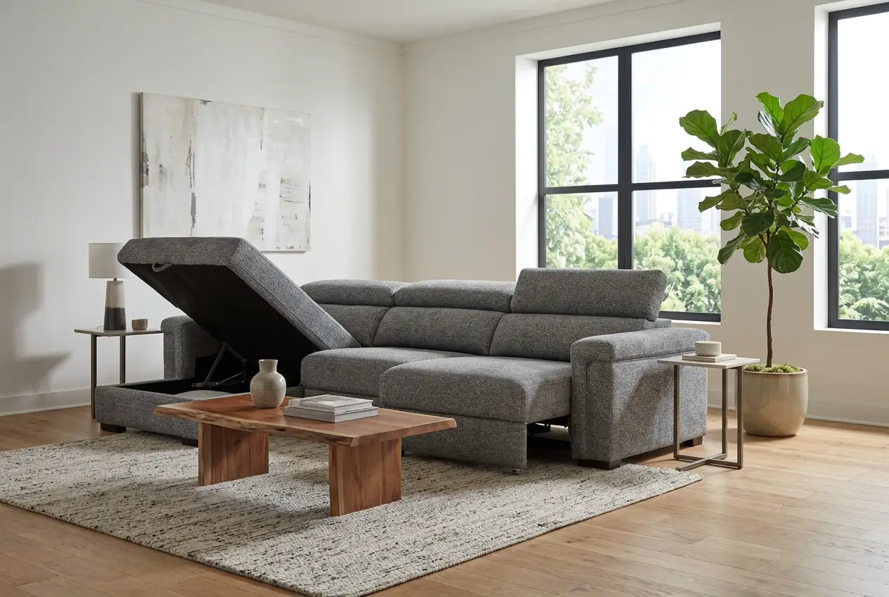 Lucious Gray Double Slider Power Sectional Sofa w/ Storage LAF Chaise by Ornate Furniture