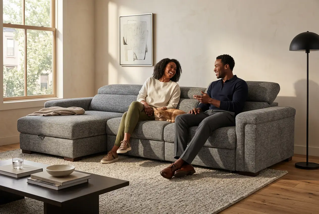 Lucious Gray Double Slider Power Sectional Sofa w/ Storage LAF Chaise by Ornate Furniture