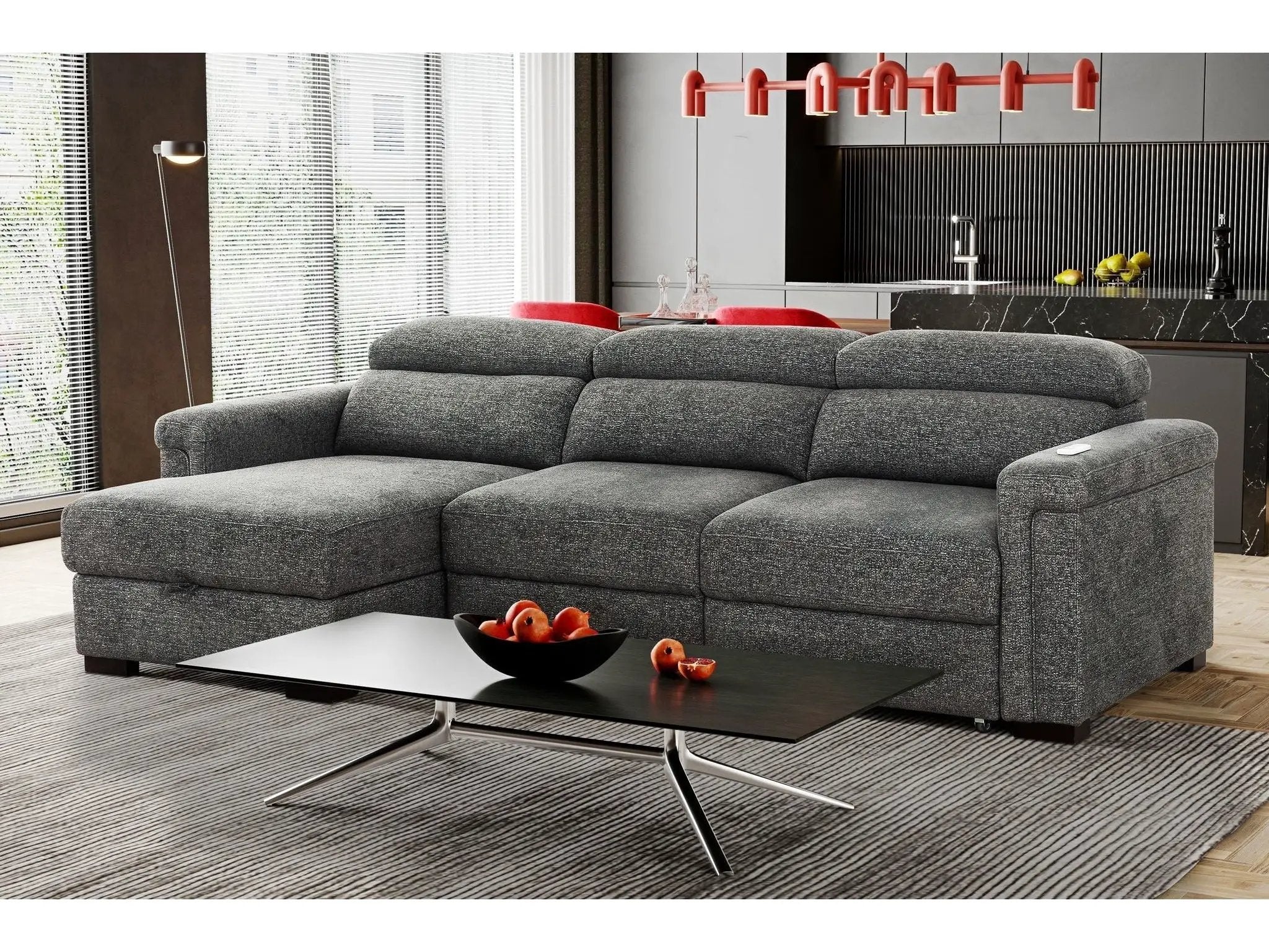 Lucious Gray Double Slider Power Sectional Sofa w/ Storage RAF Chaise by Ornate Furniture
