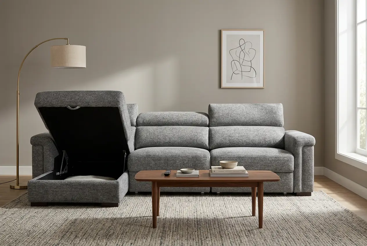 Lucious Gray Double Slider Power Sectional Sofa w/ Storage RAF Chaise by Ornate Furniture