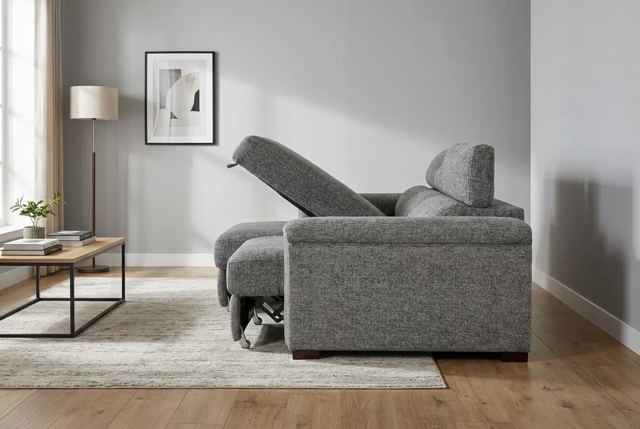 Lucious Gray Double Slider Power Sectional Sofa w/ Storage RAF Chaise by Ornate Furniture