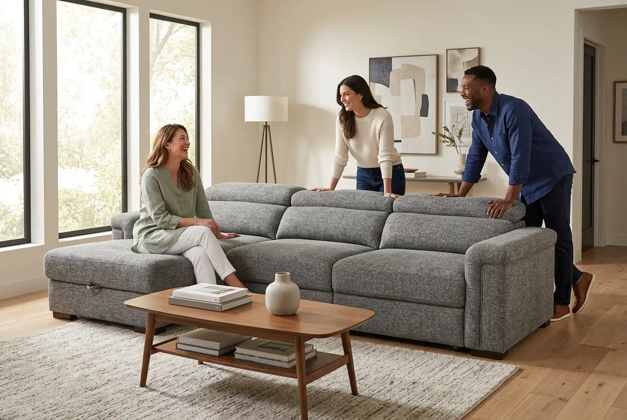 Lucious Gray Double Slider Power Sectional Sofa w/ Storage RAF Chaise by Ornate Furniture