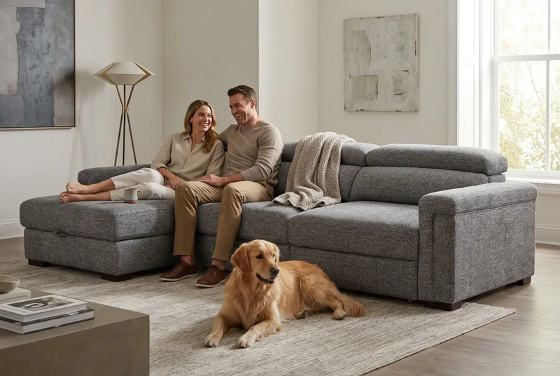 Lucious Gray Double Slider Power Sectional Sofa w/ Storage RAF Chaise by Ornate Furniture