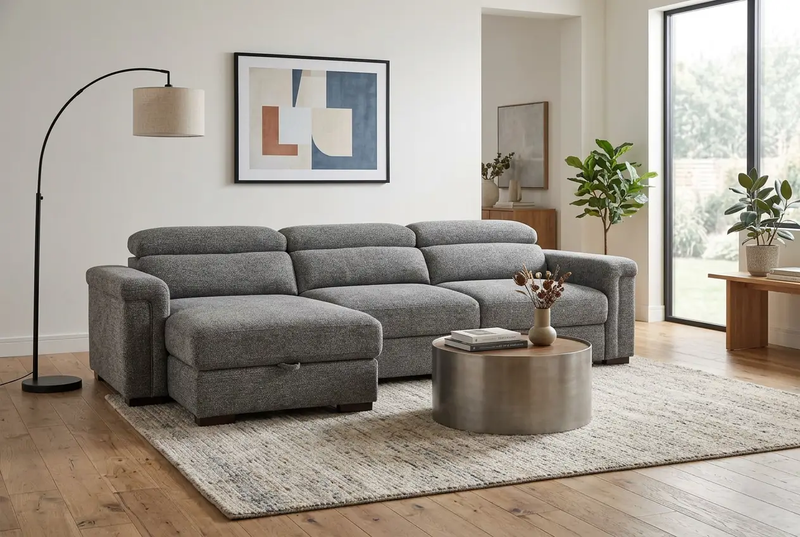 Lucious Gray Double Slider Power Sectional Sofa w/ Storage RAF Chaise by Ornate Furniture