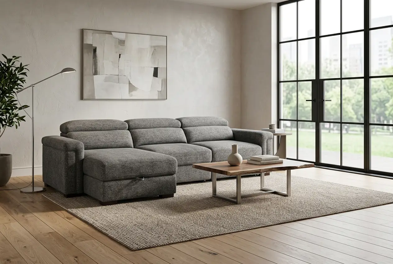 Lucious Gray Double Slider Power Sectional Sofa w/ Storage RAF Chaise by Ornate Furniture