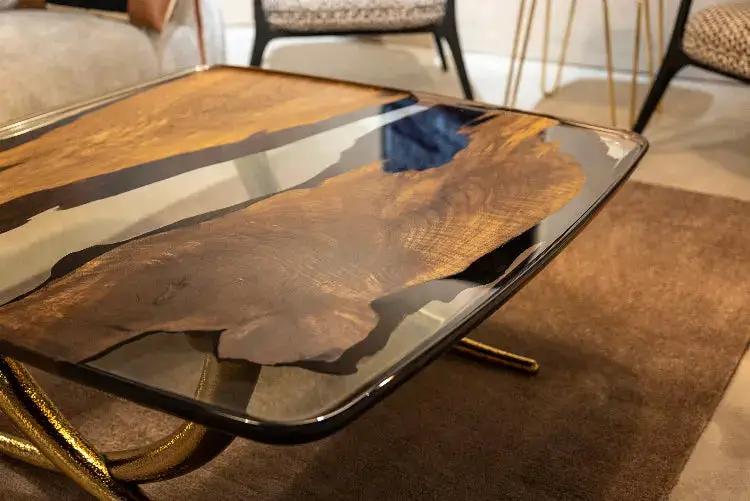 Luxurious Ivory Shaped Epoxy Resin Dining Room Coffee Table, detail 2