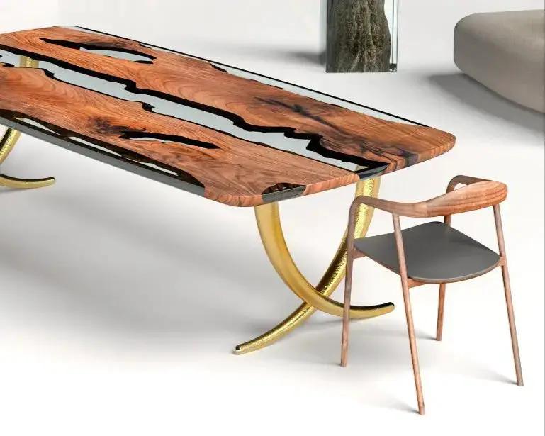 Luxurious Ivory Shaped Legs Epoxy Resin Dining Room Table, photo 8 of 8