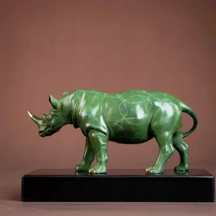 Luxury Green Rhinoceros Statue Decorative Animal Sculpture for Home & Office Decor, photo 2 of 6