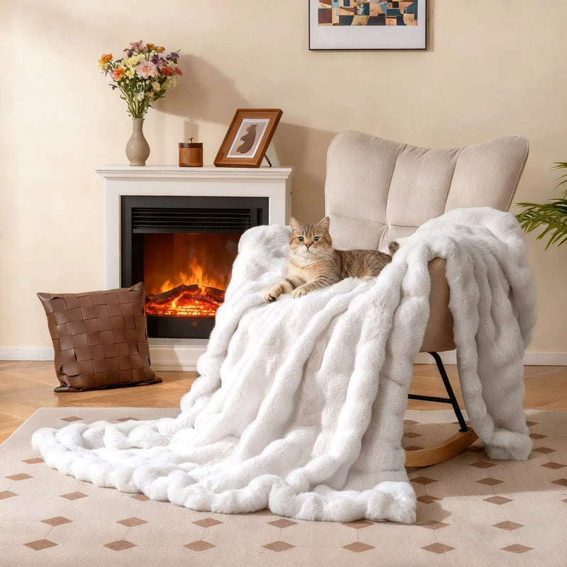 Luxury Fuzzy Plush Rabbit Fur Bubble Blanket for Armchair by DirectDeals