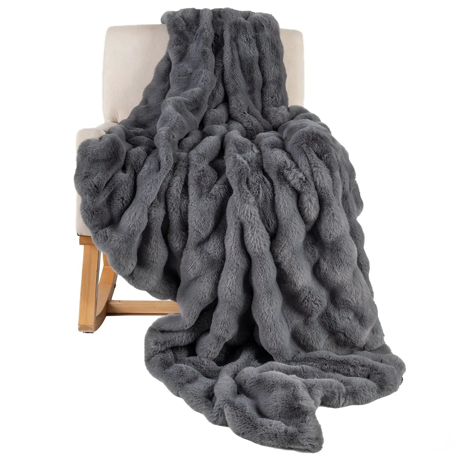 Luxury Fuzzy Plush Rabbit Fur Bubble Blanket for Armchair by DirectDeals