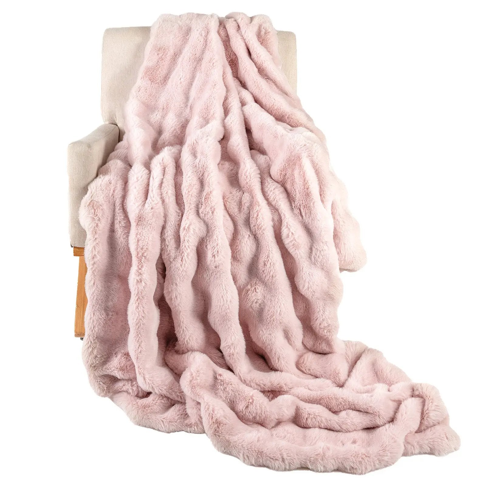 Luxury Fuzzy Plush Rabbit Fur Bubble Blanket for Armchair by DirectDeals