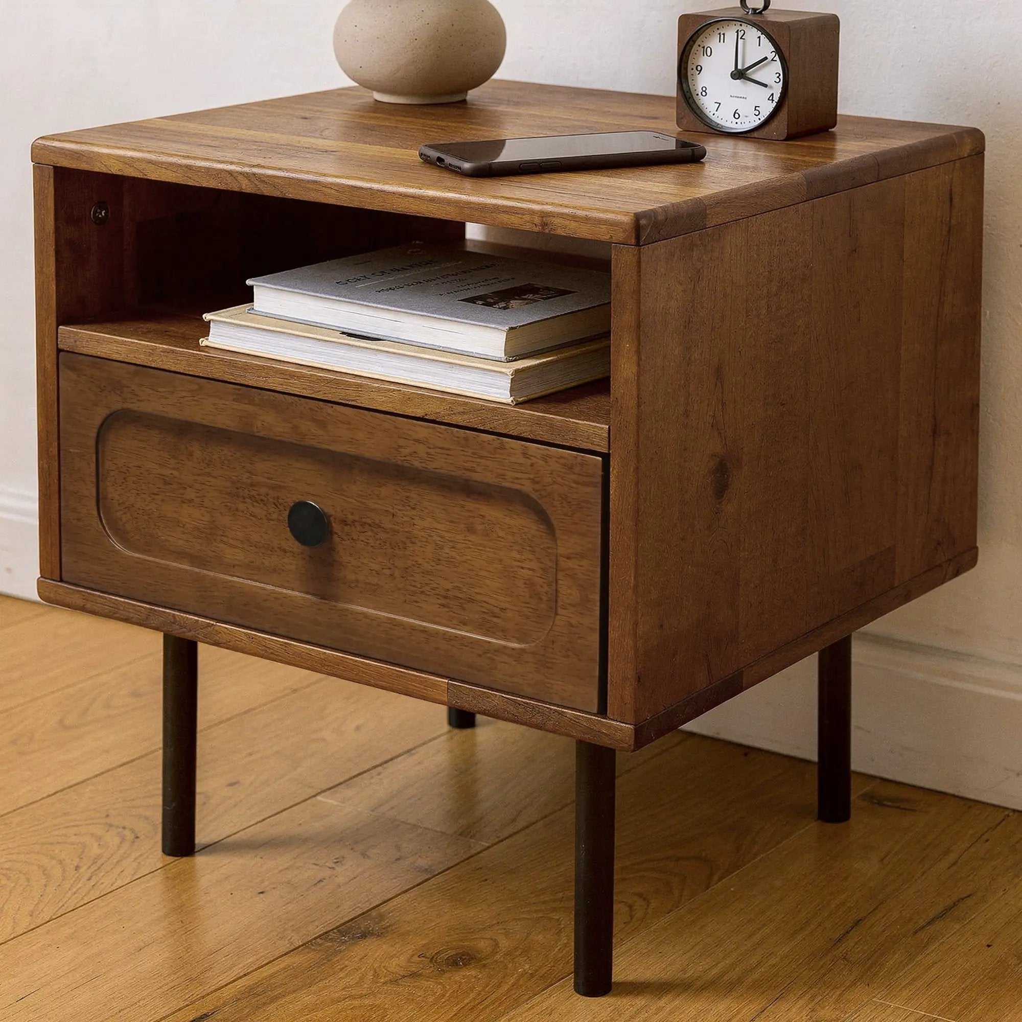Savana Solid Wood Single-Drawer Nightstand by Megsu