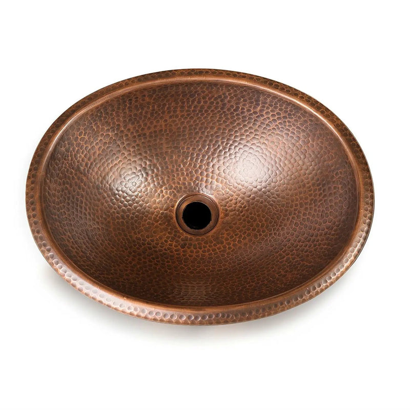 Hammered Copper Oval Bathroom Sink Vessel 17 x 13 inch by HomePacific