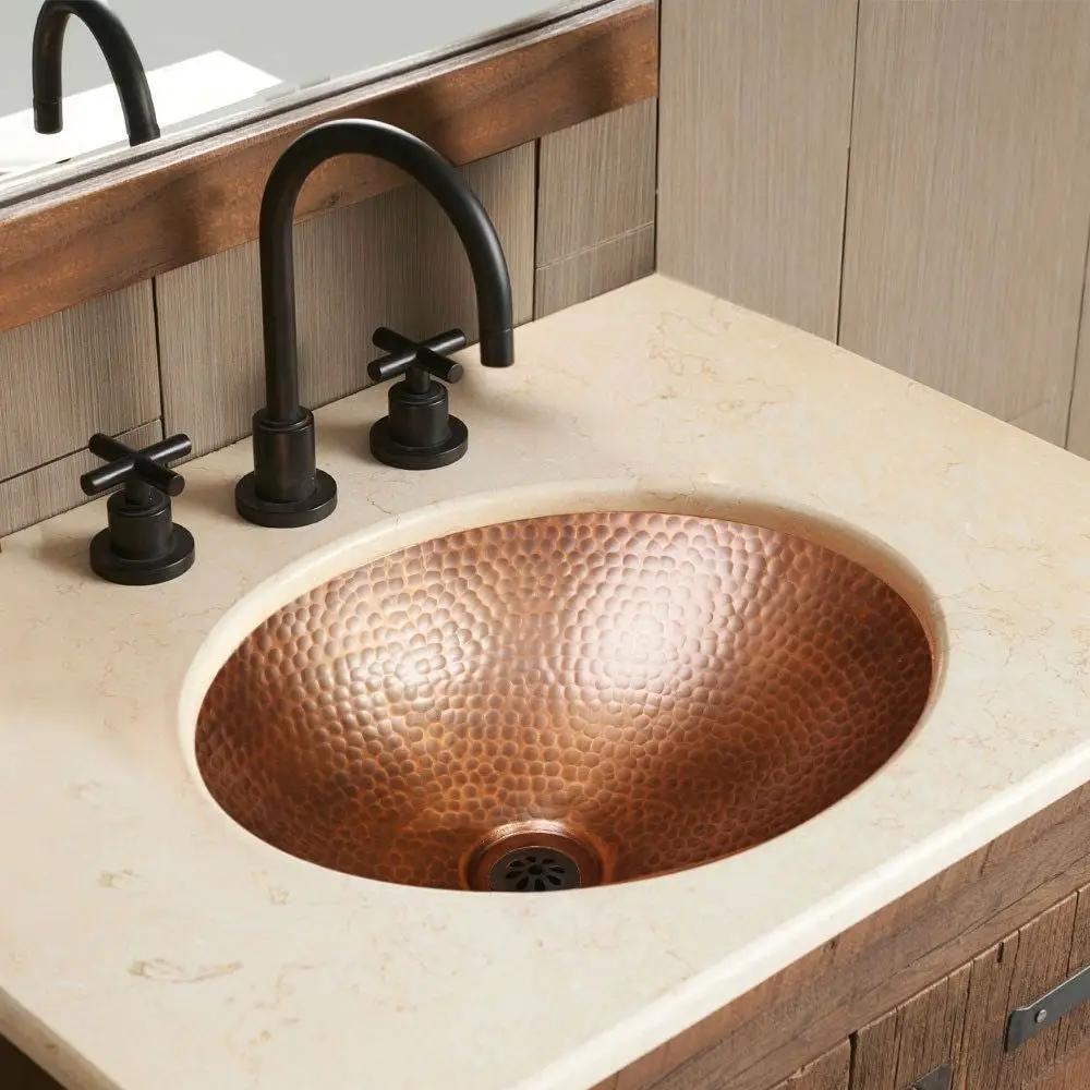 Hammered Copper Oval Bathroom Sink Vessel 17 x 13 inch by HomePacific