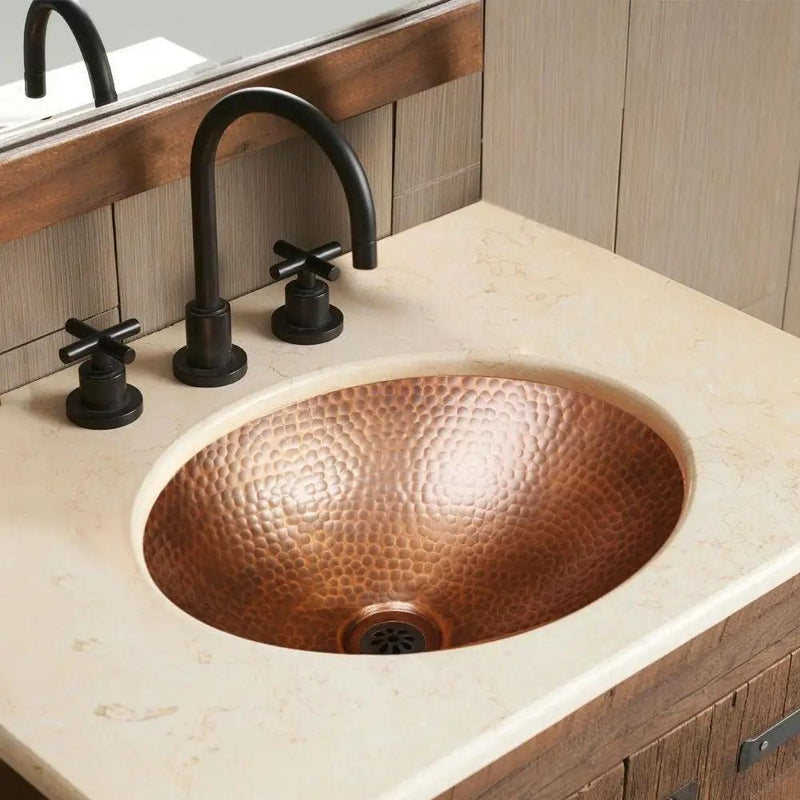 Hammered Copper Oval Bathroom Sink Vessel 17 x 13 inch by HomePacific