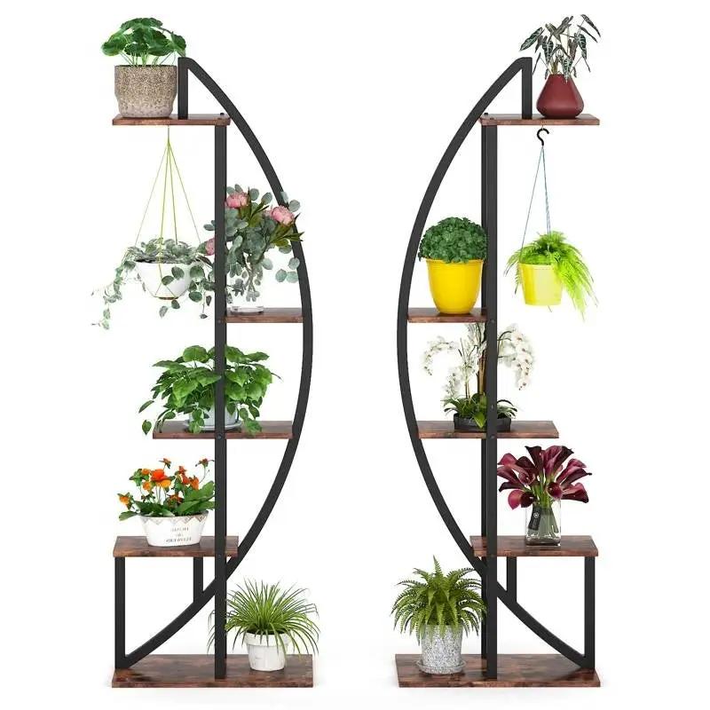 Set of 2 - Symmetrical Modern Metal Wood 10-Shelf Plant Stand by HomePacific