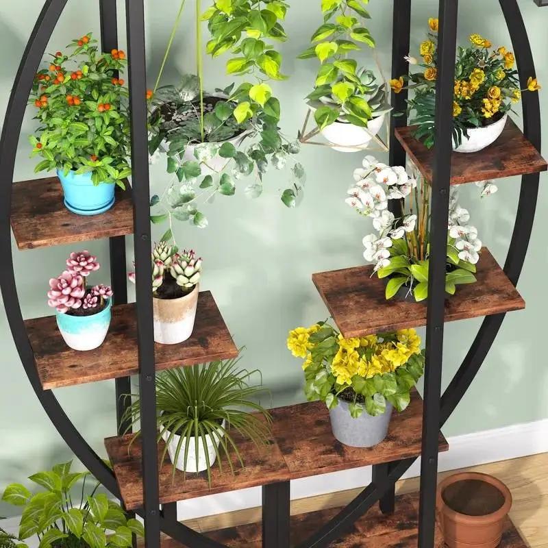 Set of 2 - Symmetrical Modern Metal Wood 10-Shelf Plant Stand by HomePacific