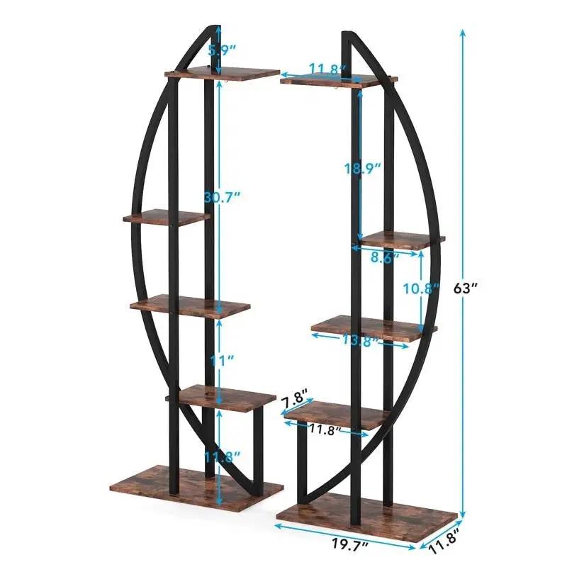 Set of 2 - Symmetrical Modern Metal Wood 10-Shelf Plant Stand by HomePacific