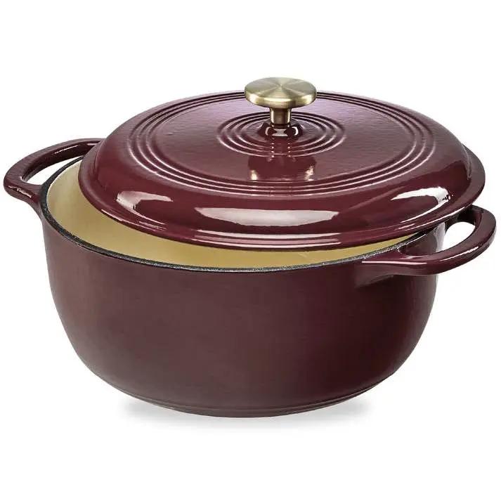 6 Quart Large Maroon Cabernet Red Enamel Cast-Iron Dutch Oven Kitchen Cookware by HomePacific