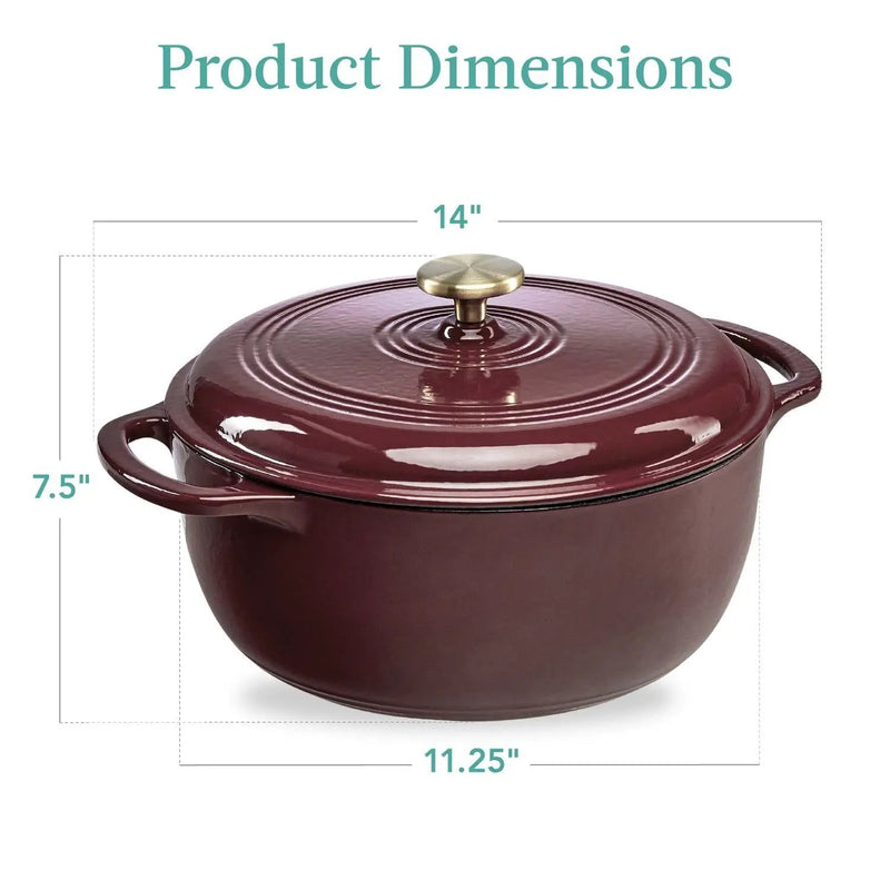 6 Quart Large Maroon Cabernet Red Enamel Cast-Iron Dutch Oven Kitchen Cookware by HomePacific