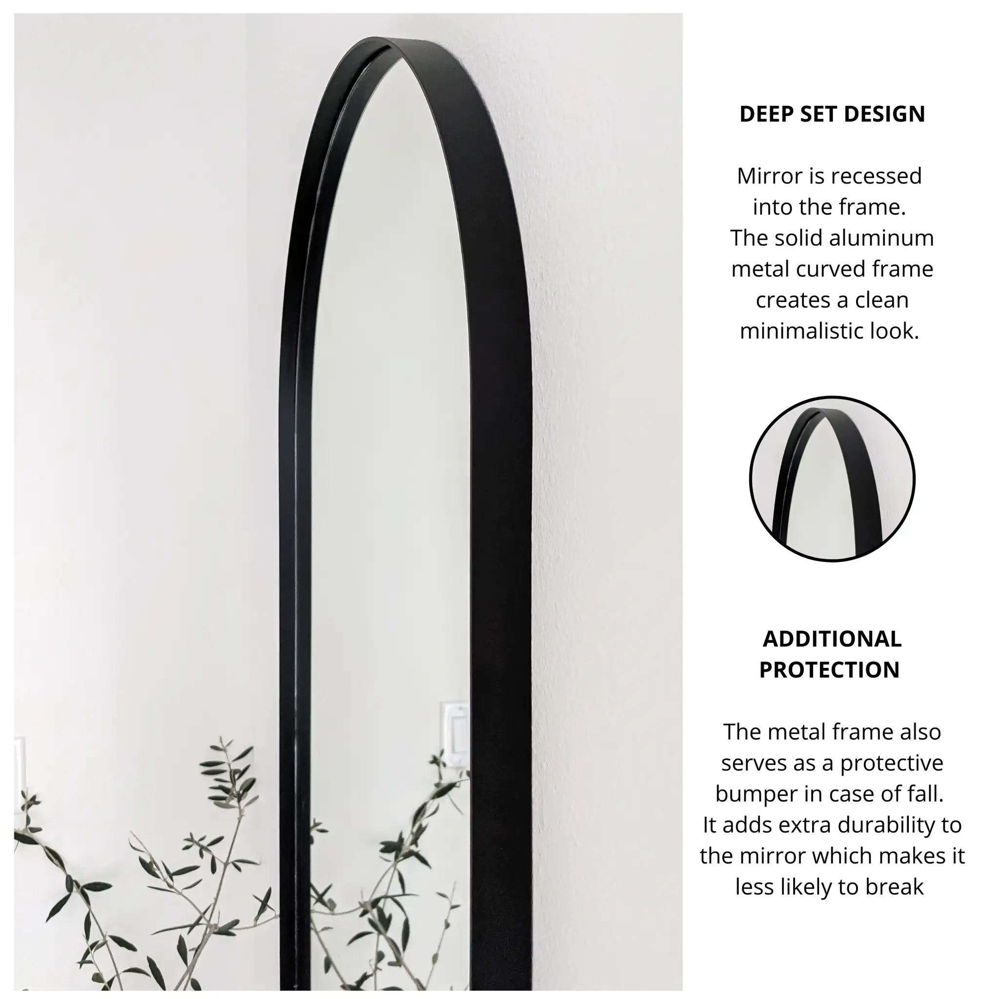 Zeek 64"x24" Black Metal Arched Wall Mirror, Thin Edge Full Length, Deep Set Mirror MB6424 by ZEEK
