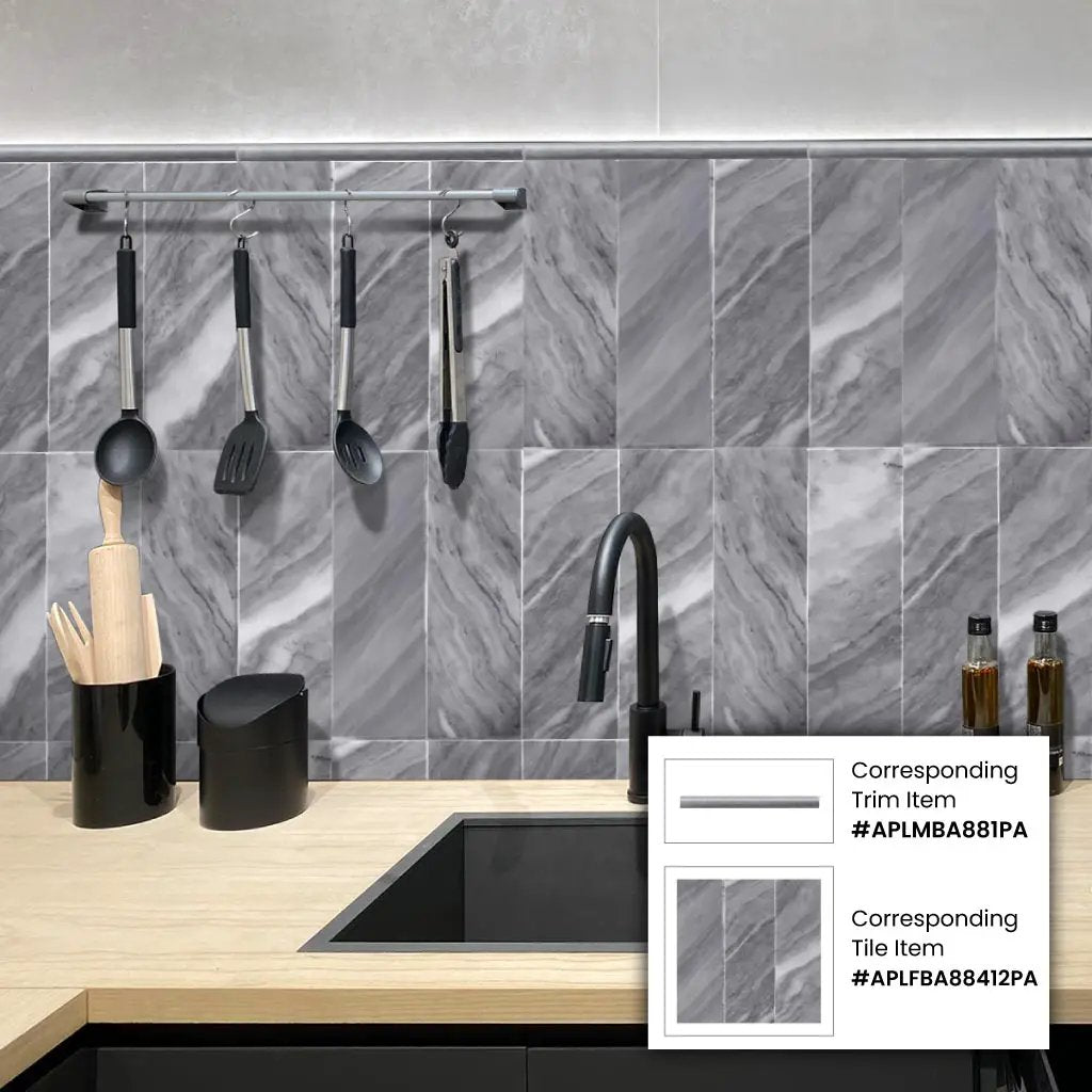 Cloud Gray 0.5x12 Polished Bardiglio Nuvolato Pencil Marble Tile Trim (10 pack, 0.5 sq ft/case) by Apollo Tile
