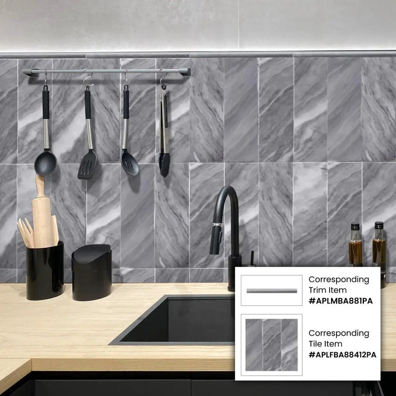 Gray 4x12 Polished Subway Bardiglio Nuvolato Marble Tile (15 pack, 5 sq ft/case) by Apollo Tile