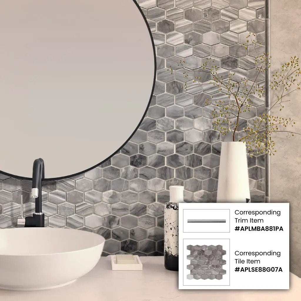 Gray 12x12 Polished Hexagon Bardiglio Nuvolato Marble Mosaic Tile (5 pack, 4.875 sq ft/case) by Apollo Tile