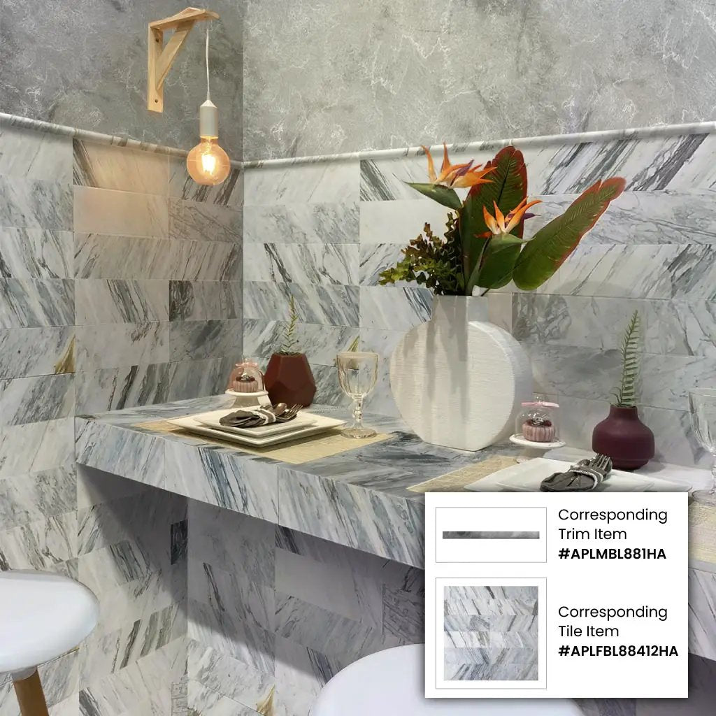 Gray 0.5x12 Honed Calacatta Bluette Pencil Marble Tile Trim (10 pack, 0.5 sq ft/case) by Apollo Tile