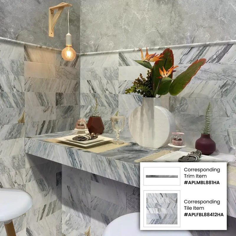 Gray 0.5x12 Honed Calacatta Bluette Pencil Marble Tile Trim (10 pack, 0.5 sq ft/case) by Apollo Tile