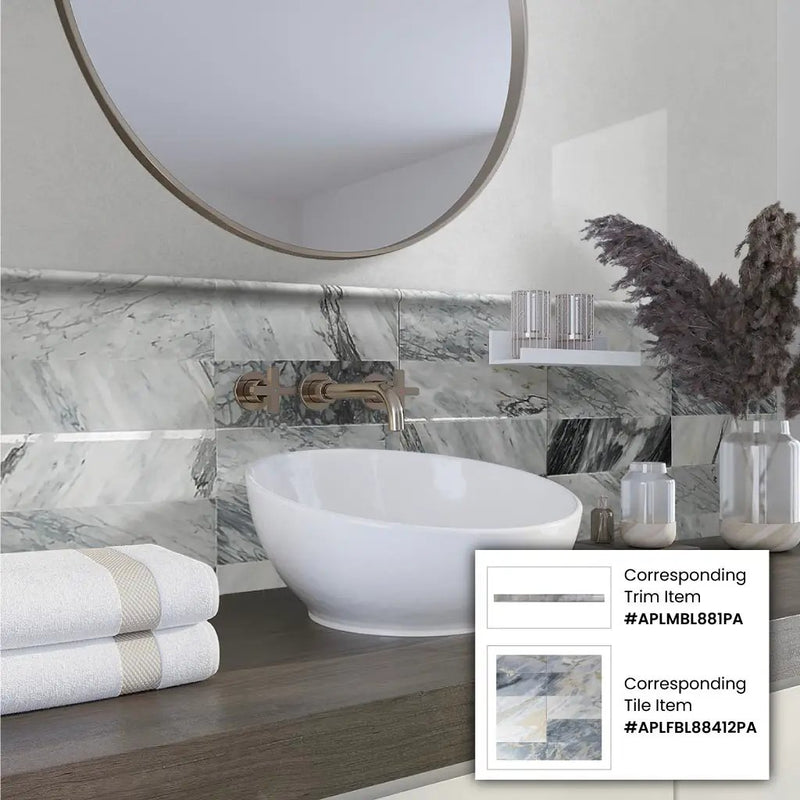 Gray 4x12 Polished Subway Calacatta Bluette Marble Tile (15 pack, 5 sq ft/case) by Apollo Tile