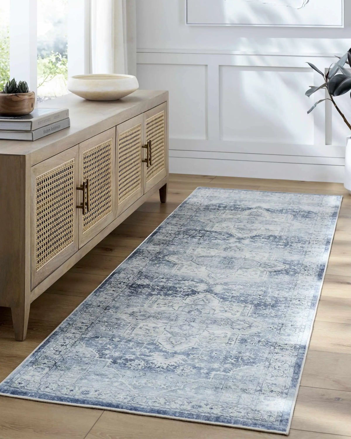 Mauro Navy Medallion Washable Area Rug - Clearance, installed in a room 2