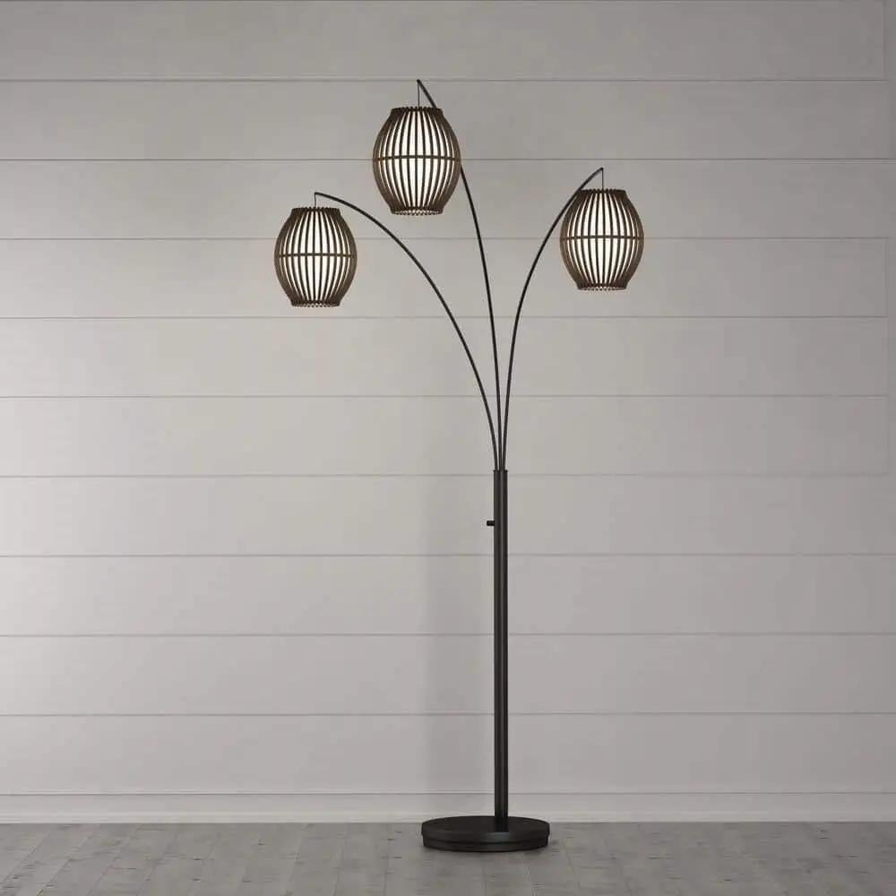 Modern Mid-Century Bohemian 82-inch Arch Floor Lamp with 3 Barrel Lights by HomePacific