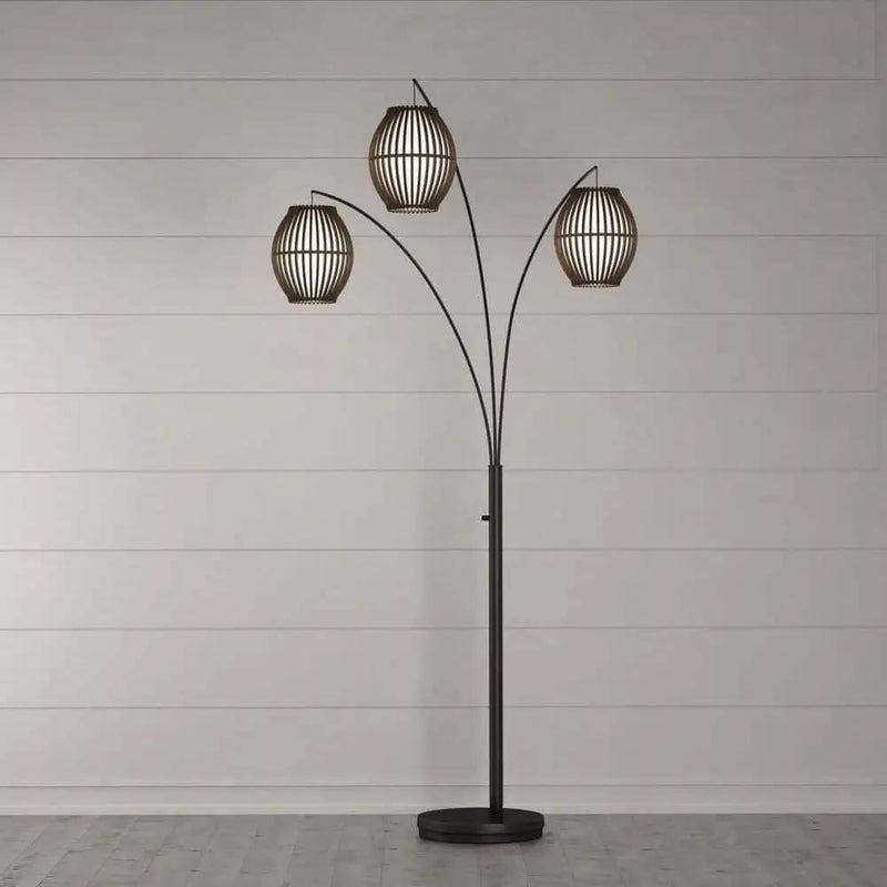 Modern Mid-Century Bohemian 82-inch Arch Floor Lamp with 3 Barrel Lights by HomePacific