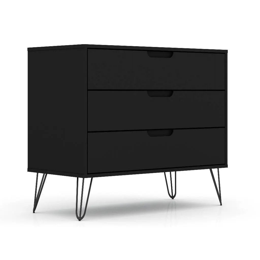 Modern Scandinavian Style Bedroom 3-Drawer Dresser in Black Wood Finish by HomePacific