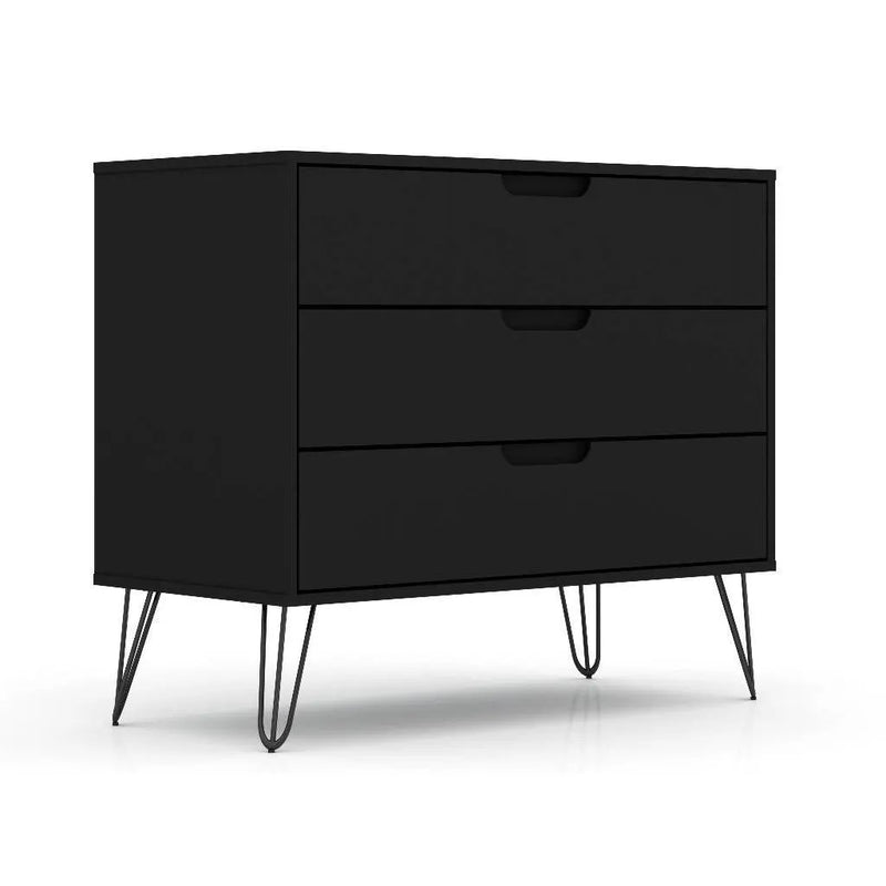 Modern Scandinavian Style Bedroom 3-Drawer Dresser in Black Wood Finish by HomePacific