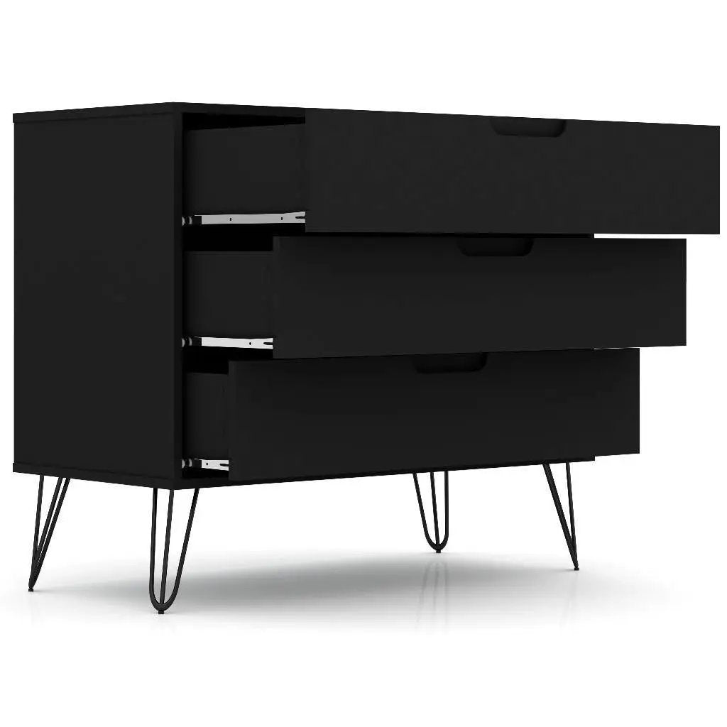 Modern Scandinavian Style Bedroom 3-Drawer Dresser in Black Wood Finish by HomePacific