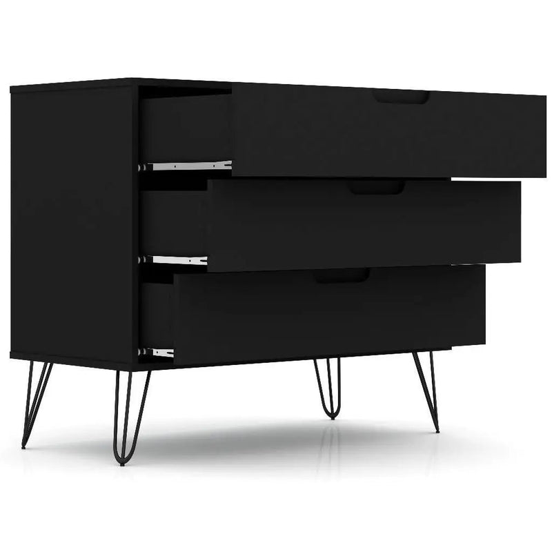 Modern Scandinavian Style Bedroom 3-Drawer Dresser in Black Wood Finish by HomePacific
