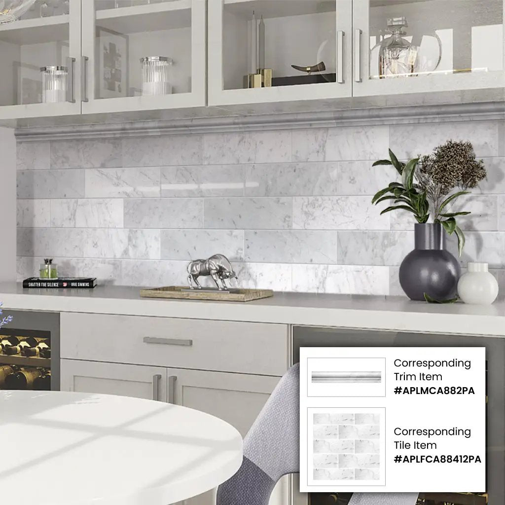 White 2x12 Bianco Carrara Polished Chair Rail Marble Tile Trim (10 pack, 1.667 sq ft/case) by Apollo Tile