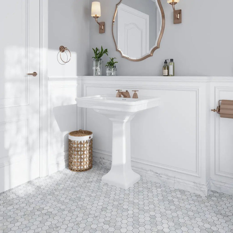 White 12x12 Polished Etched Hexagon Bianco Carrara Glass Marble Mosaic Tile (5 pack, 4.92 sq ft/case) by Apollo Tile