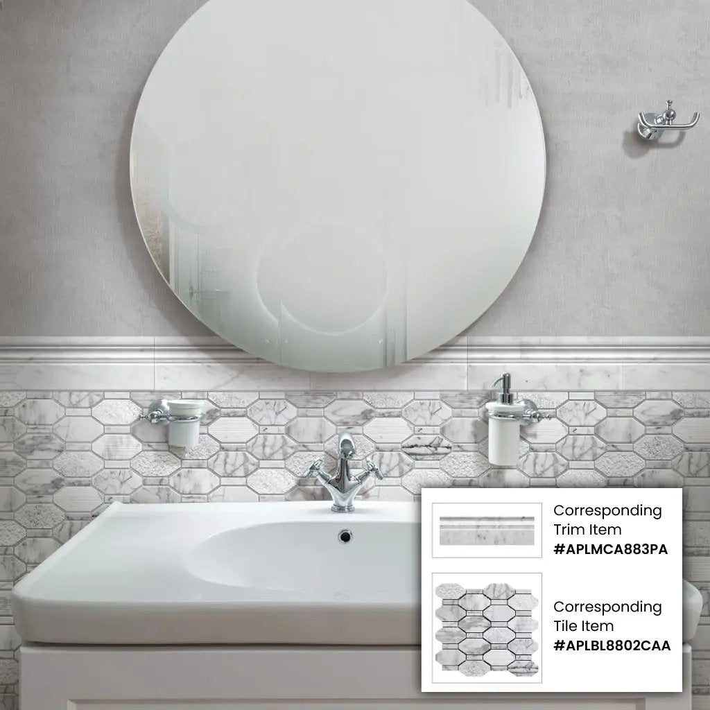 White 4x12 Bianco Carrara Polished Baseboard Marble Tile Trim (10 pack, 3.33 sq ft/case) by Apollo Tile