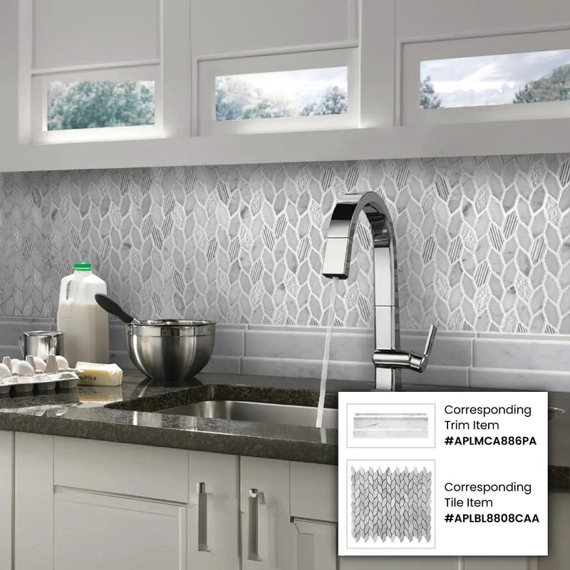 White Gray 12x12 Polished Etched Hexagon Bianco Carrara Marble Mosaic Tile (5 pack, 4.92 sq ft/case) by Apollo Tile