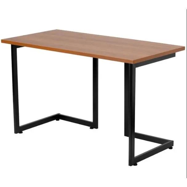 Modern Black Metal Frame Computer Desk with Cherry Wood Finish Top by HomePacific